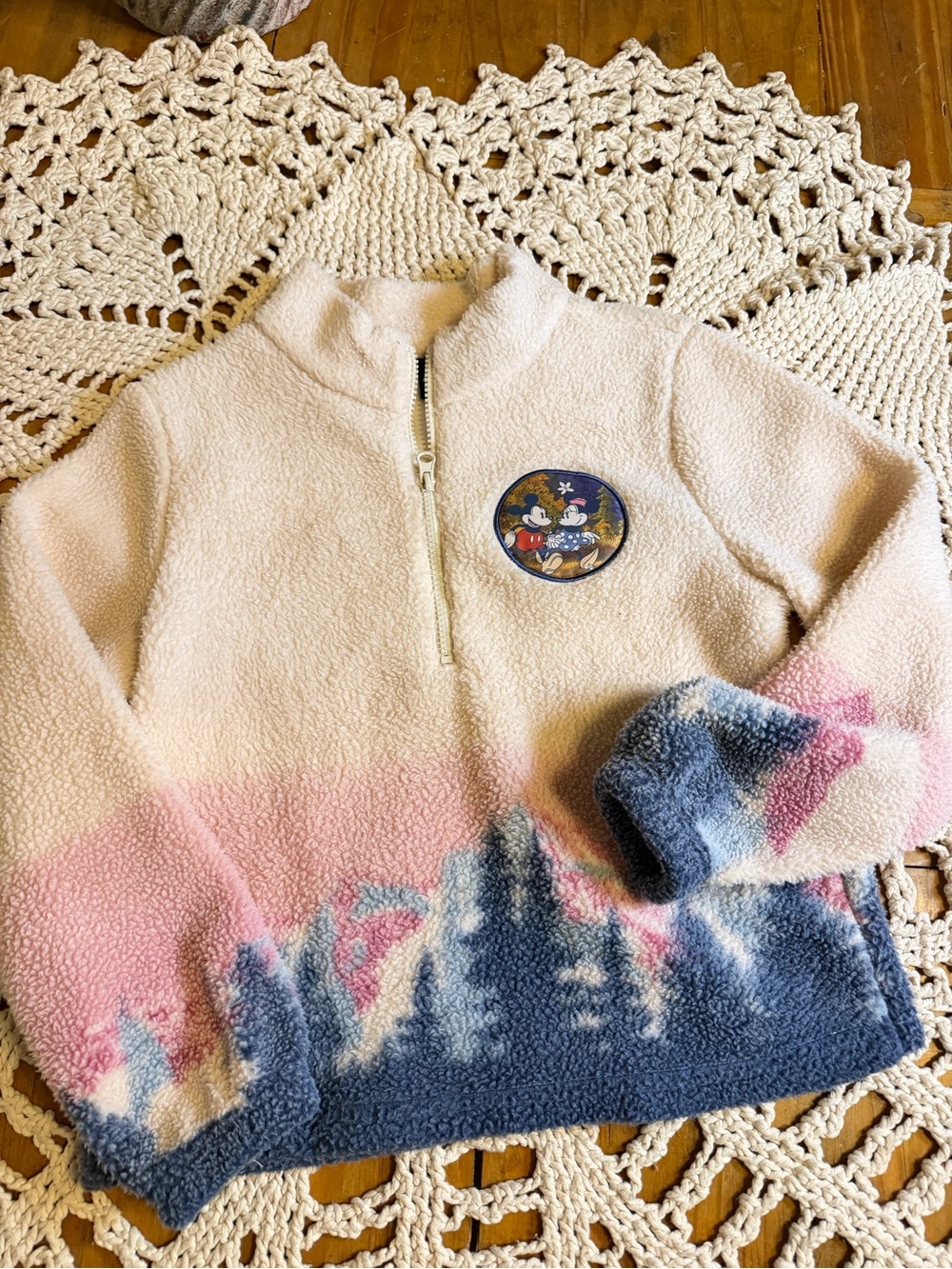 Disney Mickey Minnie Mouse Girls L 10/12 Sherpa Fleece 1/2 Zip Pullover